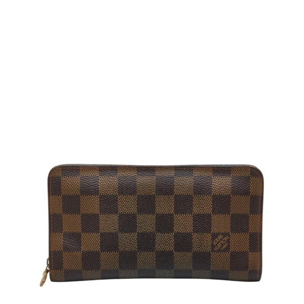 Louis Vuitton Damier Portemonnaie Zip Around Long Wallet Brown Leather